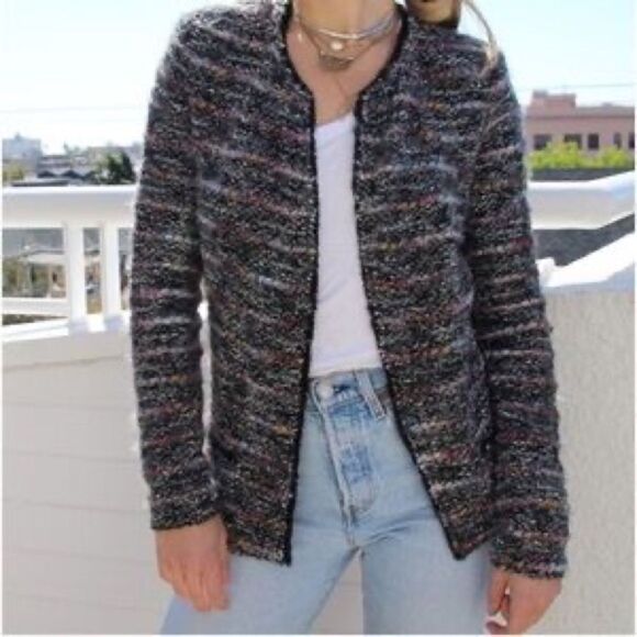 Isabel Marant Monty Wool Alpaca Black Varsity Jacket  Striped Tweed Size M - Picture 11 of 17